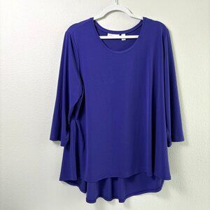 Susan Graver Liquid Knit Top Size XL Purple U Neck 3/4 Sleeve A265010